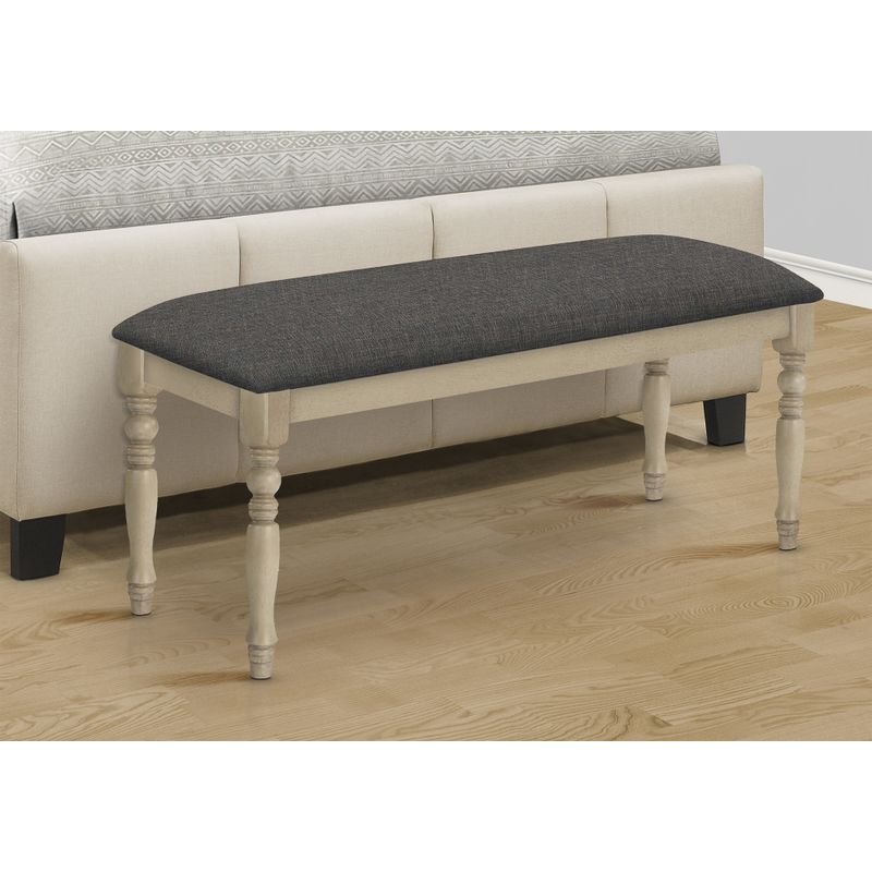 Bench - 48"L / Antique Grey / Grey Fabric