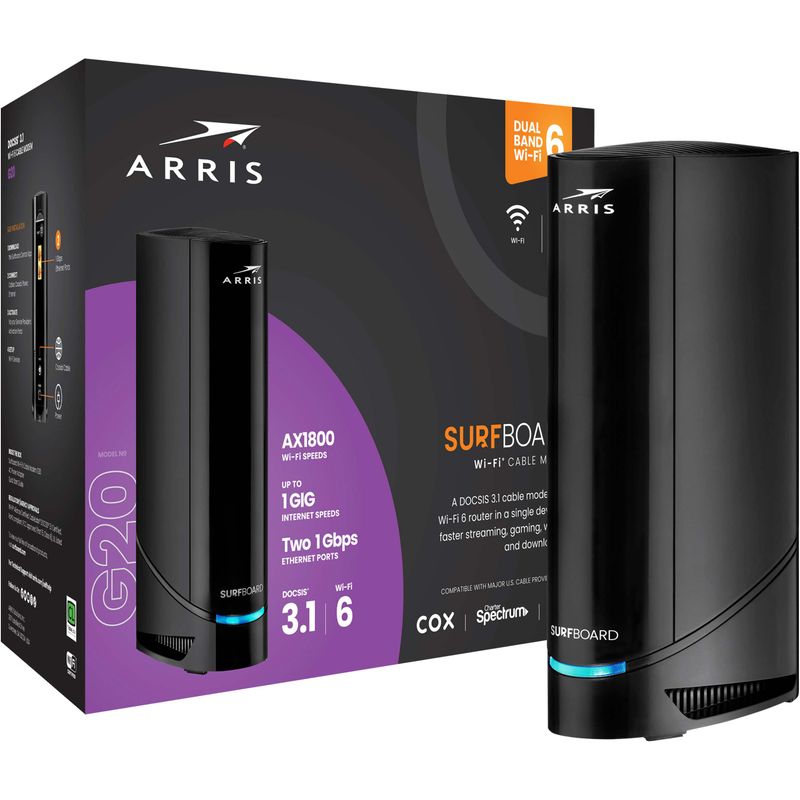 ARRIS - SURFboard G20 DOCSIS 3.1 Cable Modem & Wi-Fi 6 Router Combo - Black