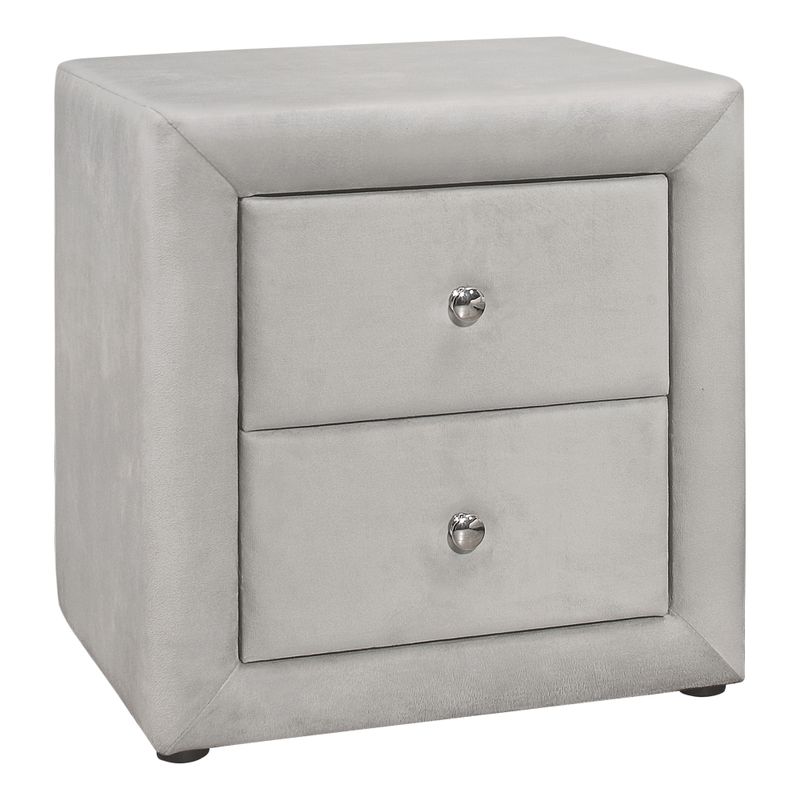 Bedroom Accent/ Nightstand/ End/ Side/ Lamp/ Storage Drawer/ Bedroom/ Upholstered/ Velvet/ Grey/ Transitional