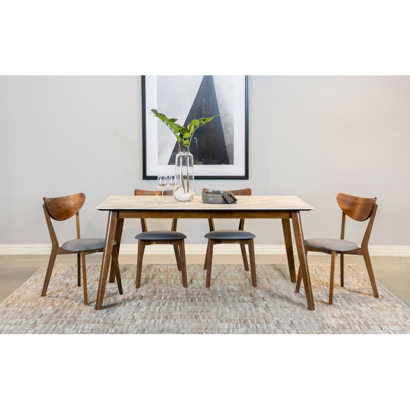 Everett 5-piece Faux Marble Top Dining Table Natural Walnut and Grey