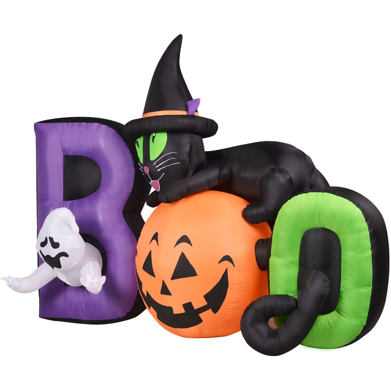 5-Ft. Inflatable Pre-Lit Boo Sign with Black Cat, Jack-O-Lantern, and Ghost