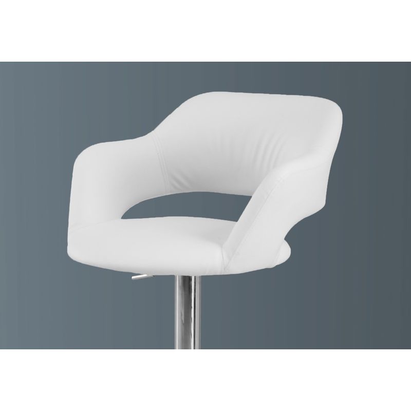 Bar Stool/ Swivel/ Bar Height/ Adjustable/ Metal/ Pu Leather Look/ White/ Chrome/ Contemporary/ Modern