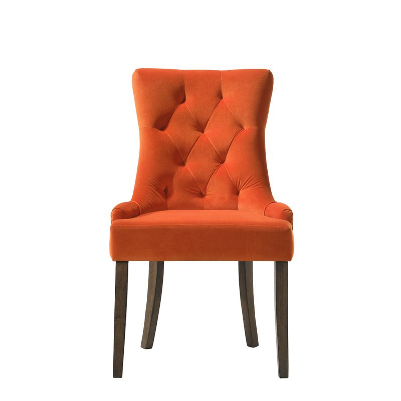 ACME Farren Side Chair (Set-2), Orange Velvet & Weathered Oak Finish