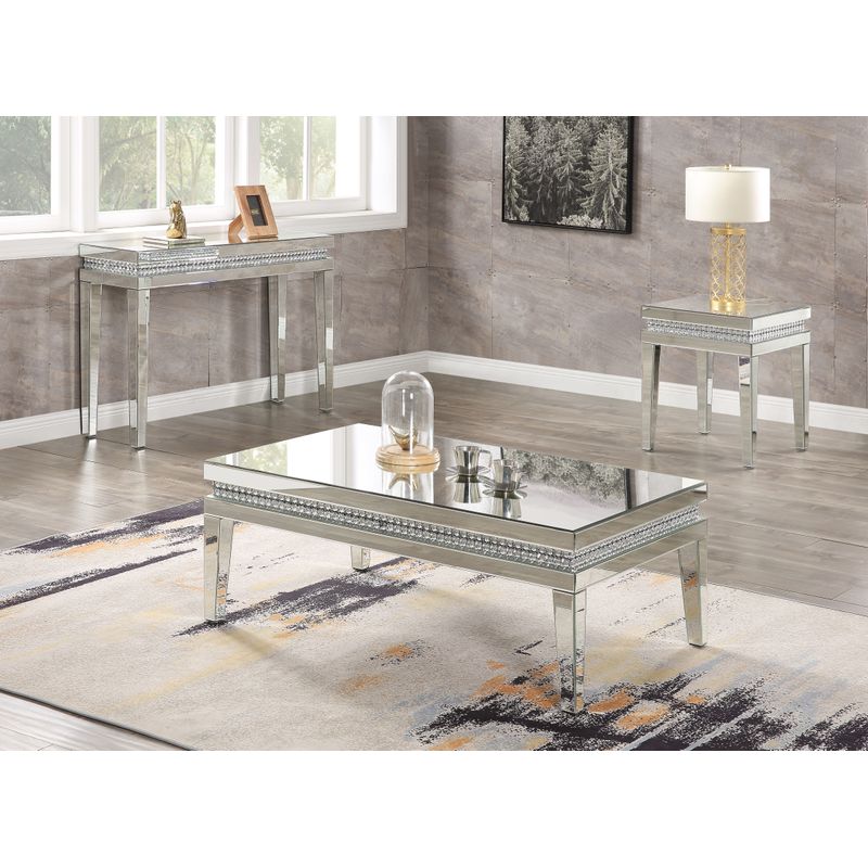 ACME Lotus End Table, Mirrored, Faux Ice Cube Crystals