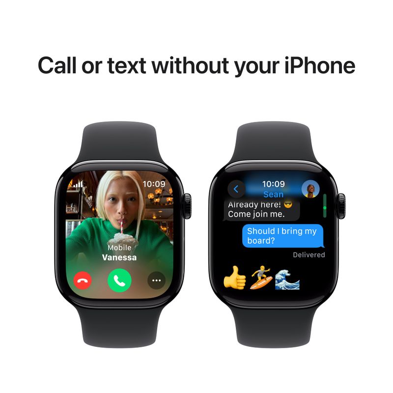 Apple Watch Series 10 (GPS+Cellular) 42mm Aluminum Case with Black Sport Band - S/M - Jet Black - (2024)