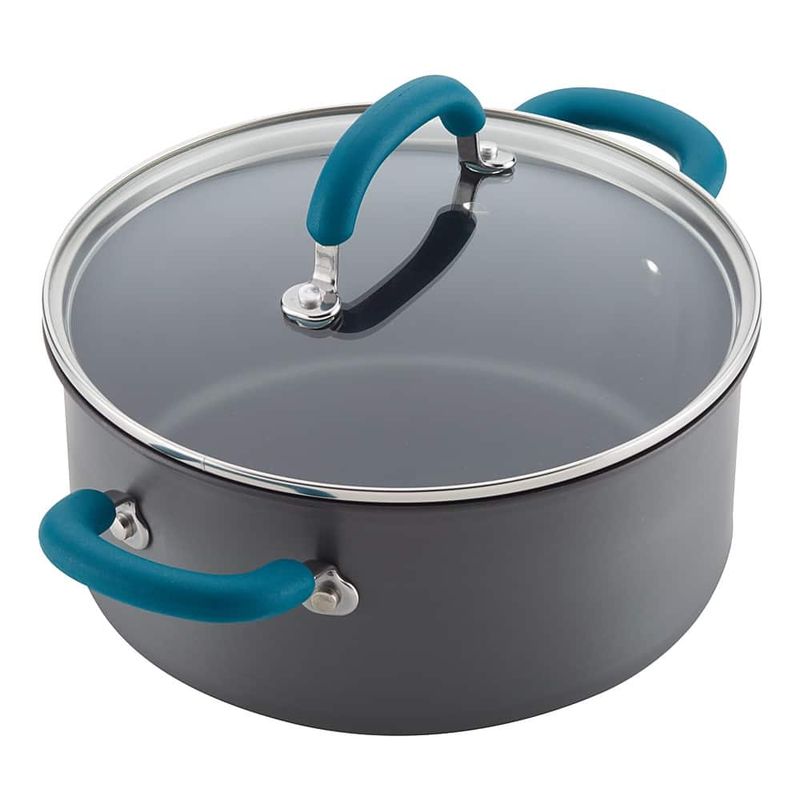 Rachael Ray - Create Delicious 11-Piece Cookware Set - Gray with Teal Handles