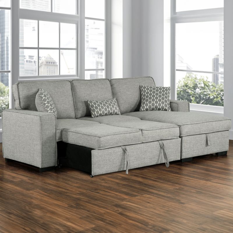 Wren 95 in. Light Grey 2-Piece Right Facing L Shaped Sleeper Sectional with Storage