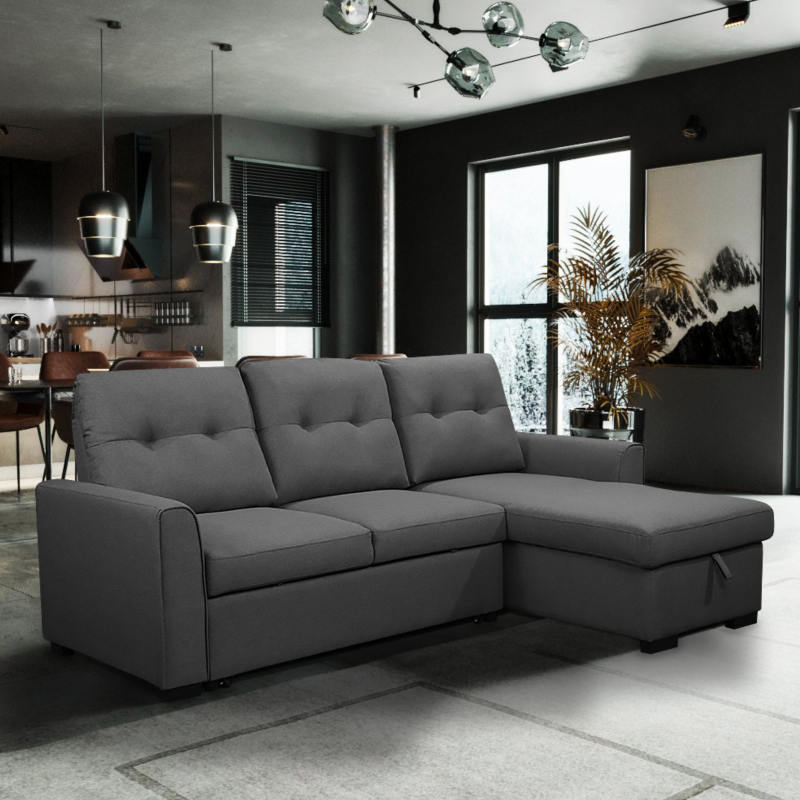 Irving 89 in. Dark Grey Right Facing L-Shaped Sleeper Sectional with Storage