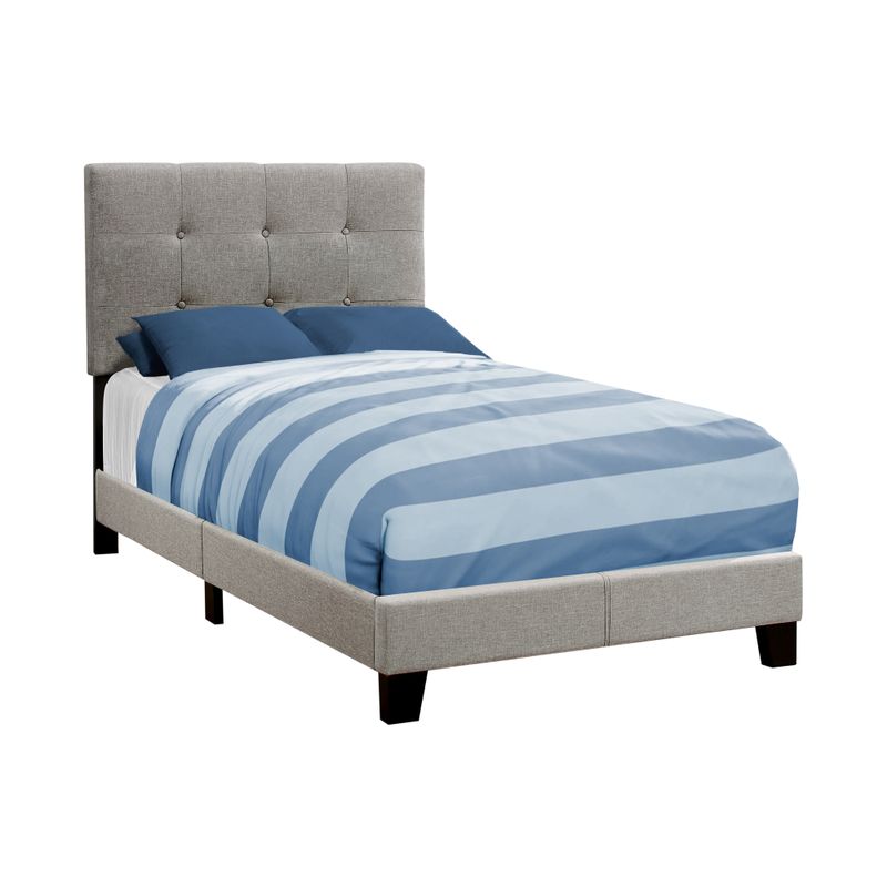 Bed/ Twin Size/ Platform/ Teen/ Frame/ Upholstered/ Linen Look/ Wood Legs/ Grey/ Transitional