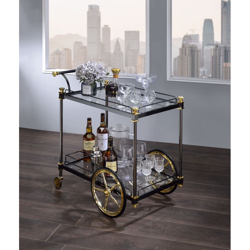 ACME Cyrus Serving Cart, Black/Gold & Clear Glass