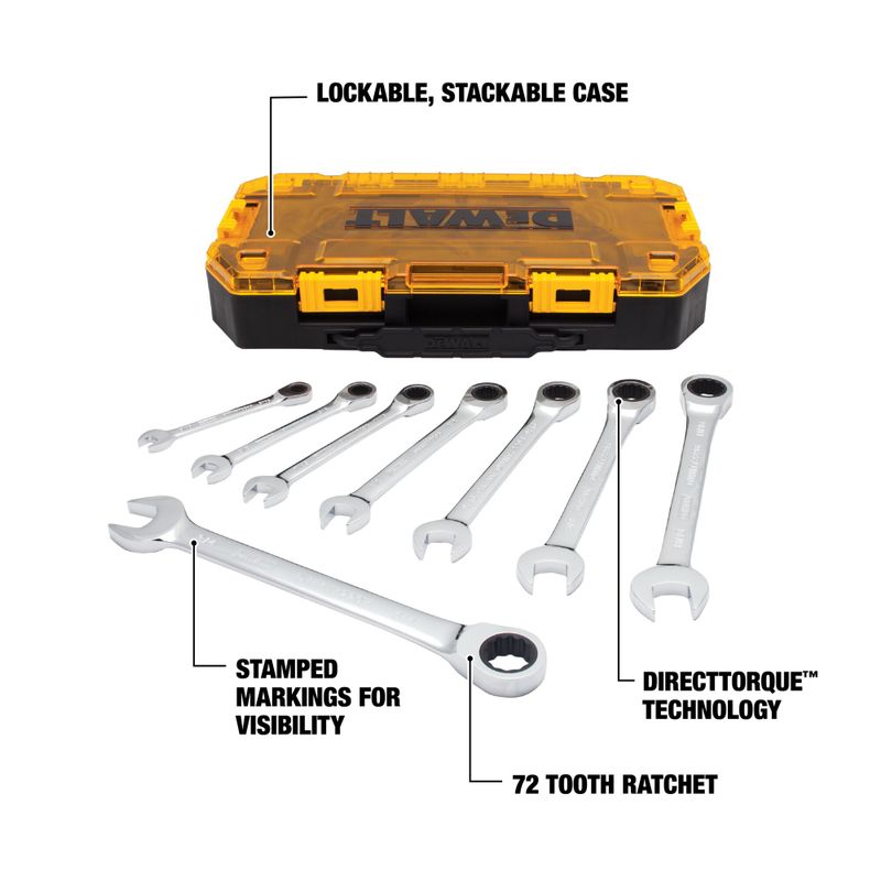 DeWalt - Tough Box 8pc SAE Ratcheting Wrench Set