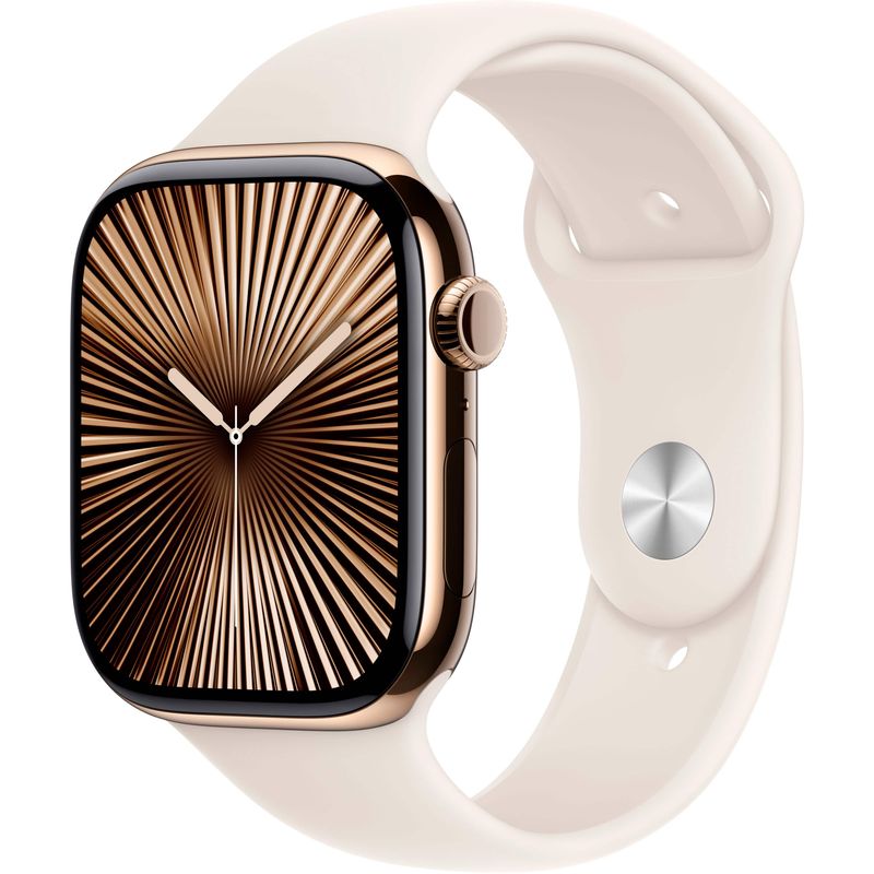 Apple Watch Series 10 (GPS+Cellular) 46mm Titanium Case with Starlight Sport Band - M/L - Gold - (2024)