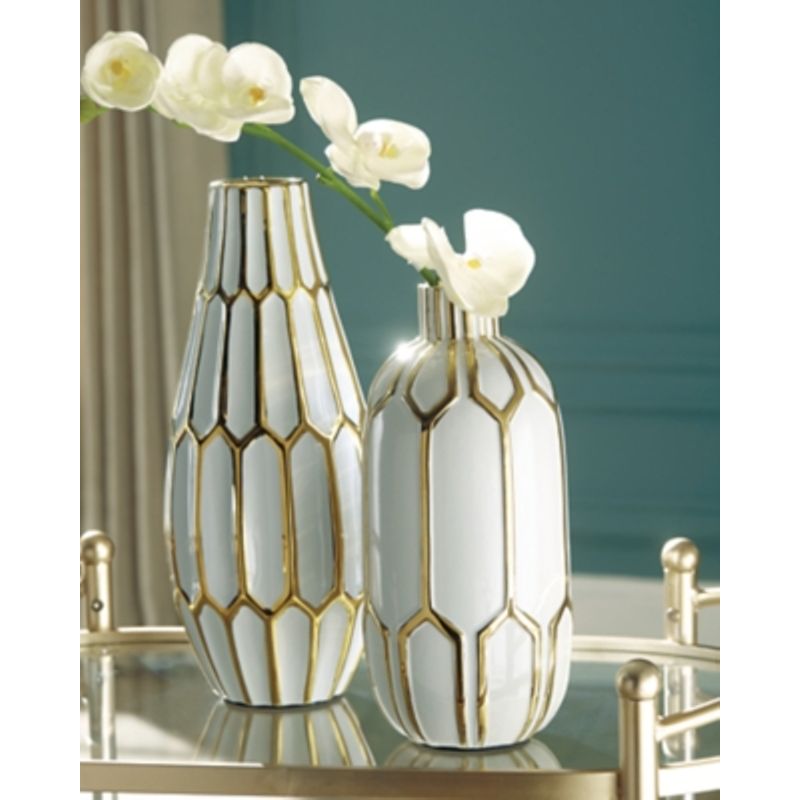 Gold Finish/White Mohsen Vase Set (2/CN)