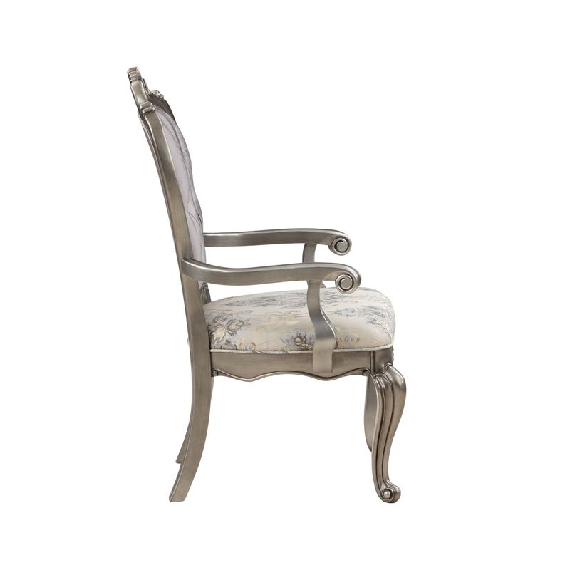 ACME Ariadne Side Chair (Set-2), Velvet & Antique Platinum Finish