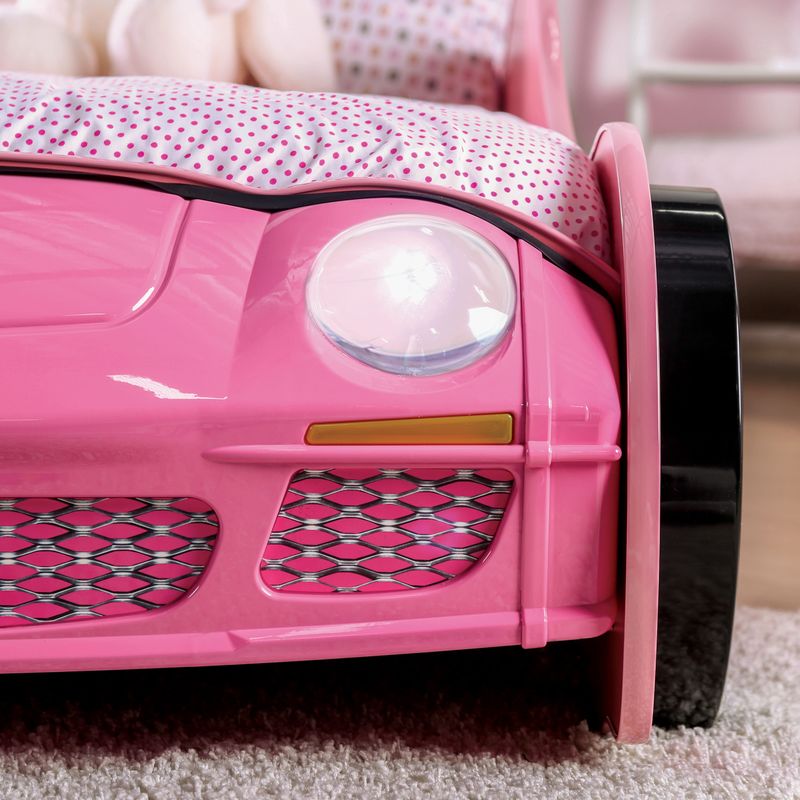 Novelty Pink Twin Race Car Bed