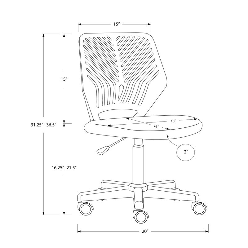 Office Chair/ Adjustable Height/ Swivel/ Ergonomic/ Computer Desk/ Work/ Juvenile/ Metal/ Fabric/ Black/ Contemporary/ Modern