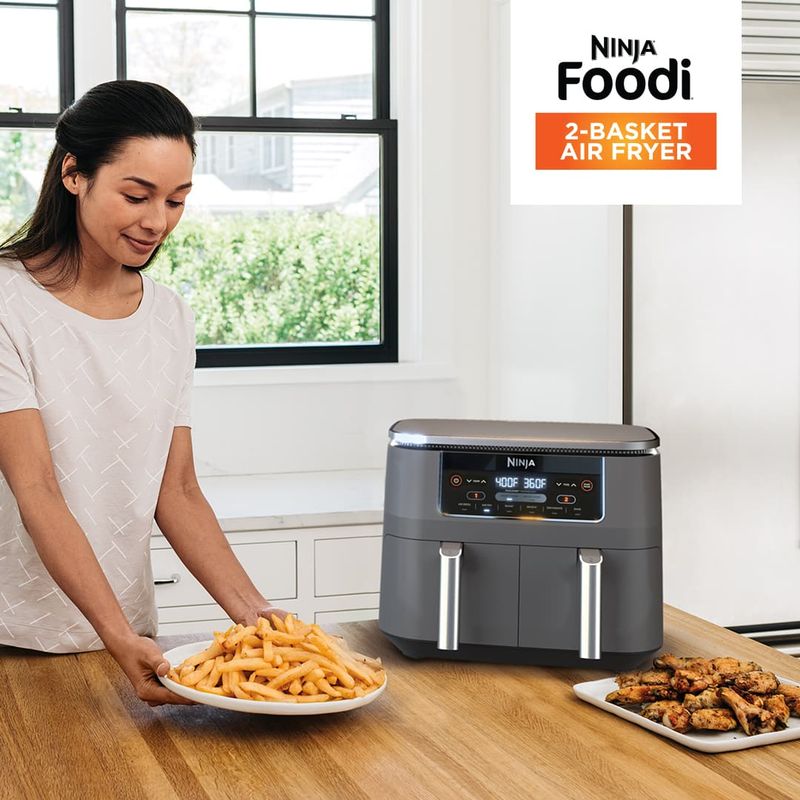 Ninja - Foodi 6-in-1 8-qt. 2-Basket Air Fryer with DualZone Technology & Air Fry, Roast, Broil, Bake, Reheat & Dehydrate - Dark Gray