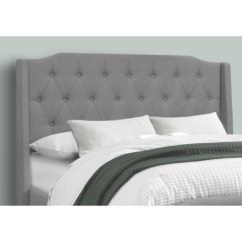 Bed - Queen Size / Grey Linen With Chrome Metal Legs