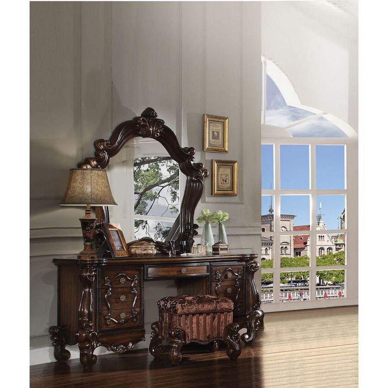 ACME Versailles Vanity Stool, Fabric & Cherry Oak