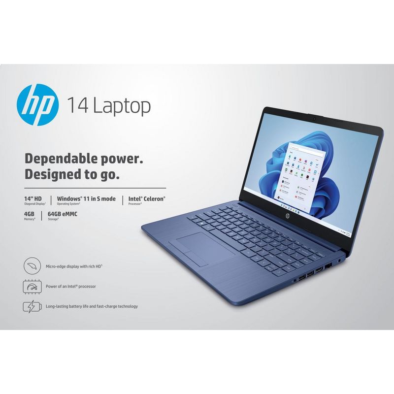 HP 14-cf2111wm 14" HD Laptop Intel Celeron N4120 1.1GHz 4GB RAM 64GB SSD Wi-Fi Bluetooth Webcam Windows 11 Home S(Refurbished)