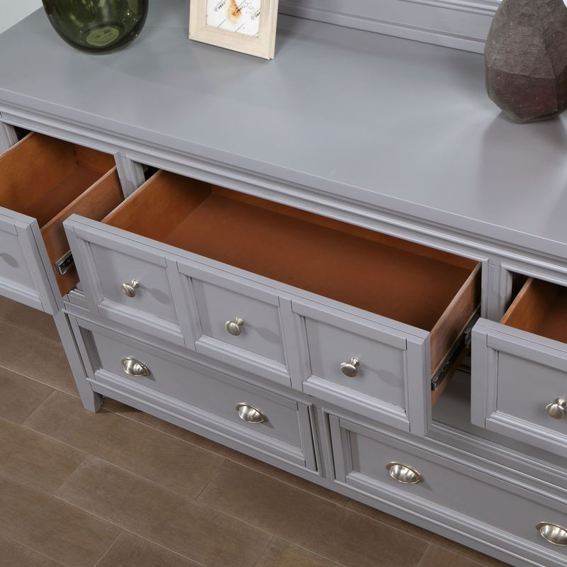 Transitional Wood 7-Drawer Dresser in Gray