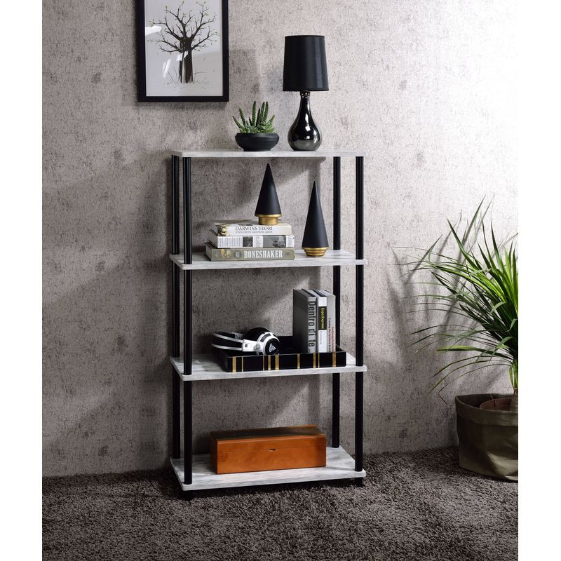 ACME Nypho Bookshelf, Antique White & Black Finish