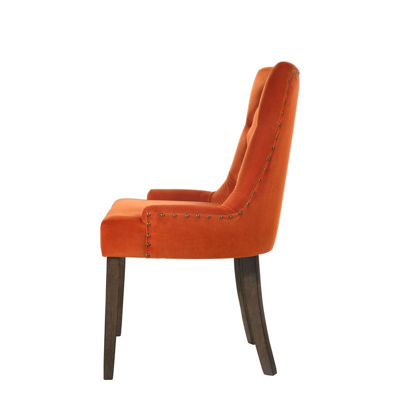 ACME Farren Side Chair (Set-2), Orange Velvet & Weathered Oak Finish