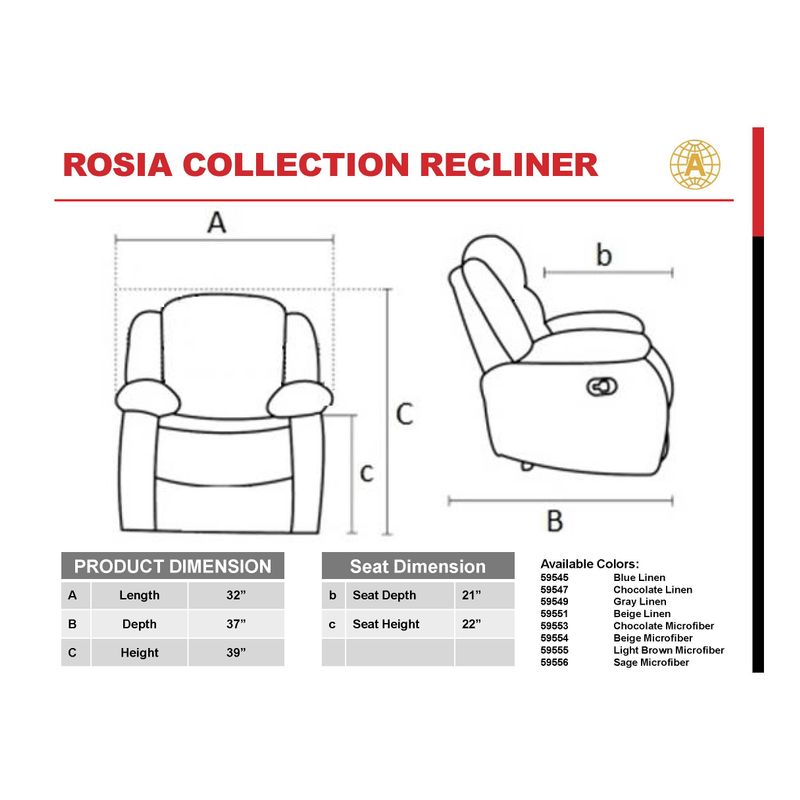 ACME Rosia Motion Recliner, Blue Velvet