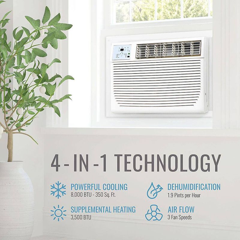 Keystone - 350 Sq. Ft. 8000 BTU Window Air Conditioner and 3500 BTU Heater with Supplemental Heat - White