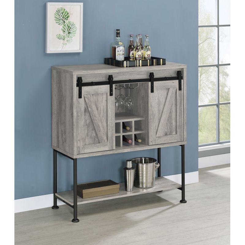 Claremont Sliding Door Bar Cabinet with Lower Shelf Grey Driftwood