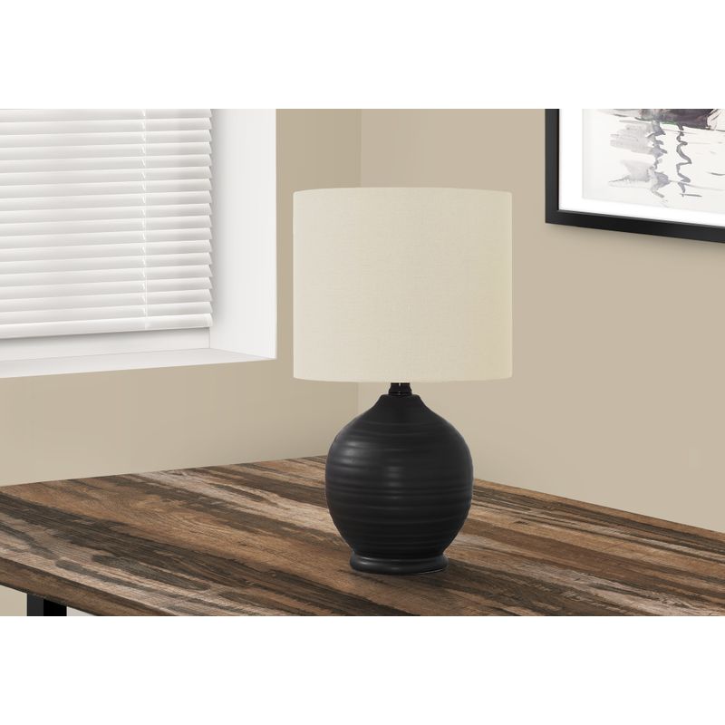 Lighting - 17"H Table Lamp Black Ceramic / Ivory Shade