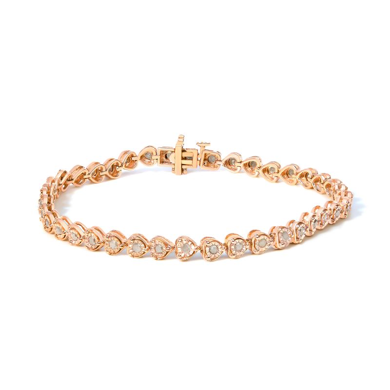 10K Rose Gold Plated .925 Sterling Silver 1.0 Cttw Miracle Set Diamond Heart-Link 7" Tennis Bracelet (I-J Color, I2-I3 Clarity)