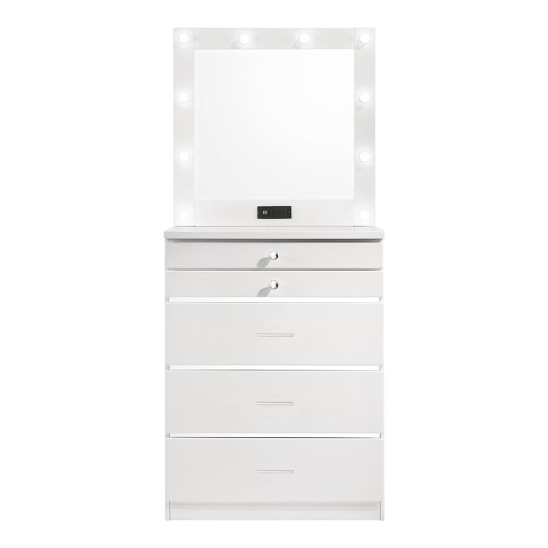 Contemporary Wood Vanity Chest with Mirror in White