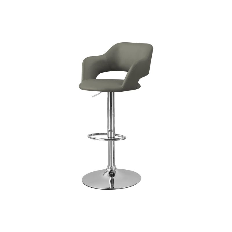 Bar Stool/ Swivel/ Bar Height/ Adjustable/ Metal/ Pu Leather Look/ Grey/ Chrome/ Contemporary/ Modern