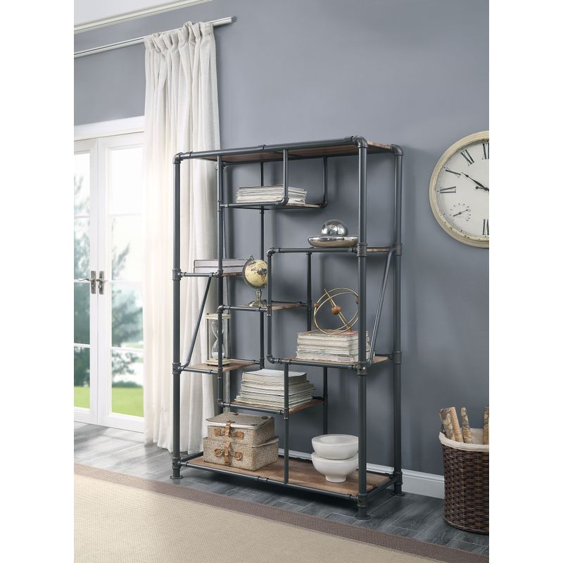 ACME Brantley Bookshelf, Antique Oak & Sandy Gray Finish