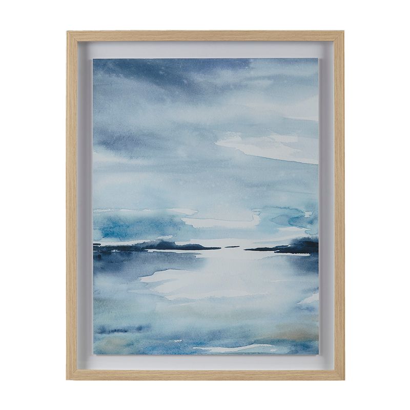 Blue Sparkling Sea Framed Glass and Single Matted Abstract Landscape Coastal Wall Art See below
