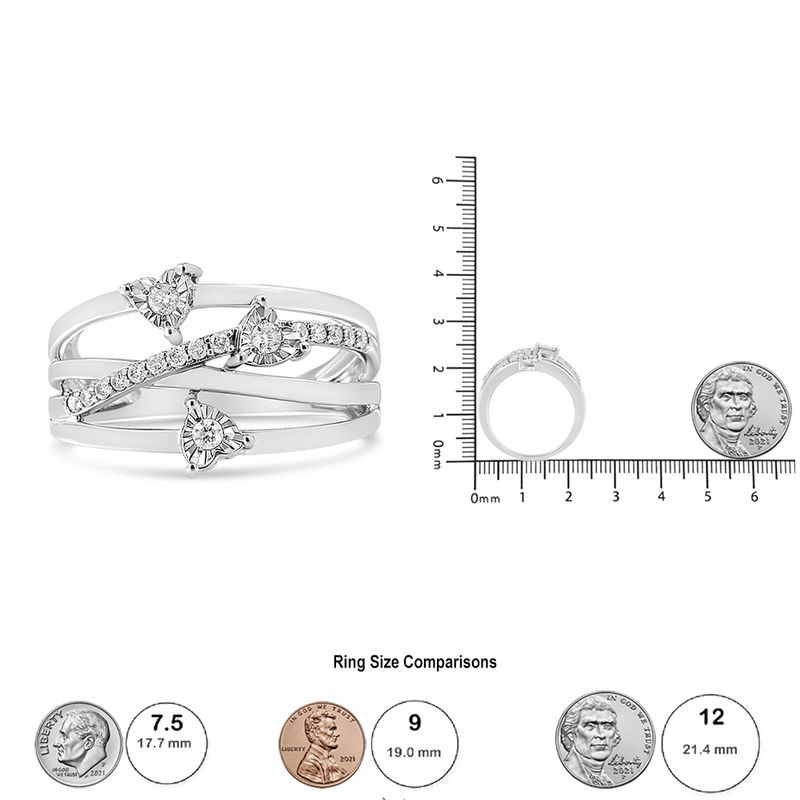 .925 Sterling Silver 1/5 Cttw Miracle-Set Diamond Heart Cross-Over Bypass Ring (I-J Color, I2-I3 Clarity) - Size 9