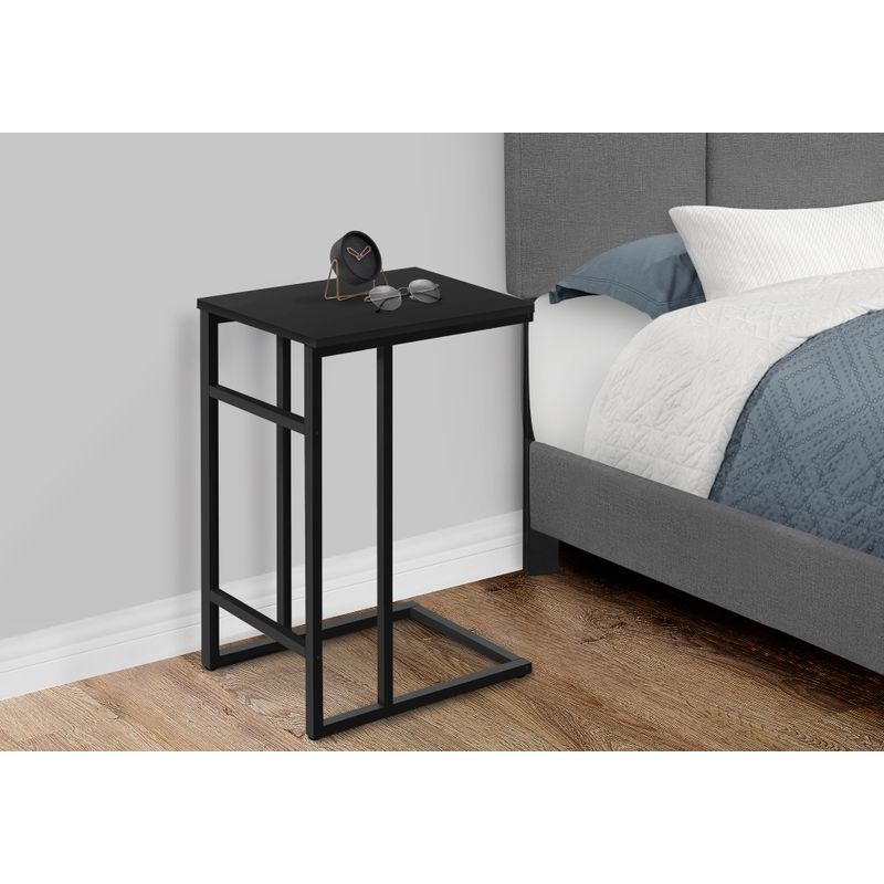 Accent Table/ C-shaped/ End/ Side/ Snack/ Living Room/ Bedroom/ Metal/ Laminate/ Black/ Contemporary/ Modern