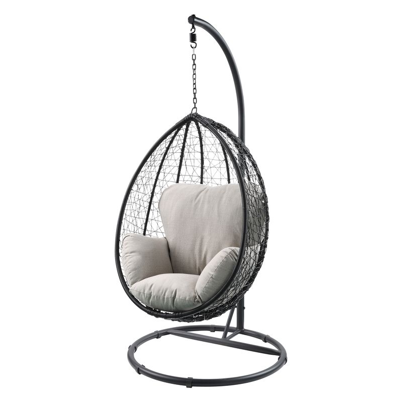 ACME Simona Hanging Chair, Beige Fabric & Black Wicker