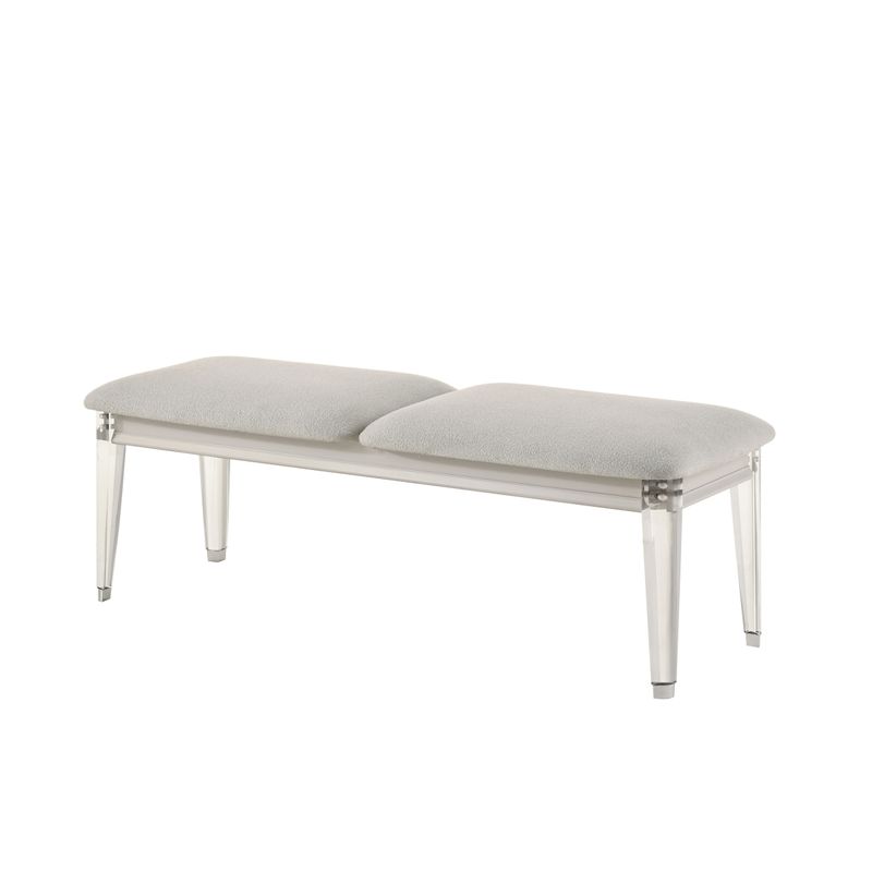 ACME Laveda Bench in Light Gray Boucle & Pearl White Finish