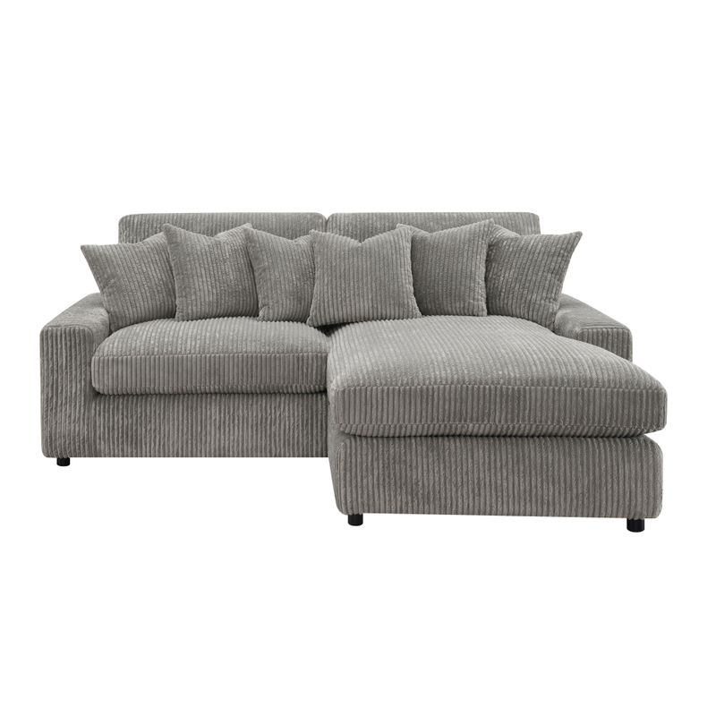ACME Tavia Sectional Sofa w/6 Pillows, Gray Corduroy