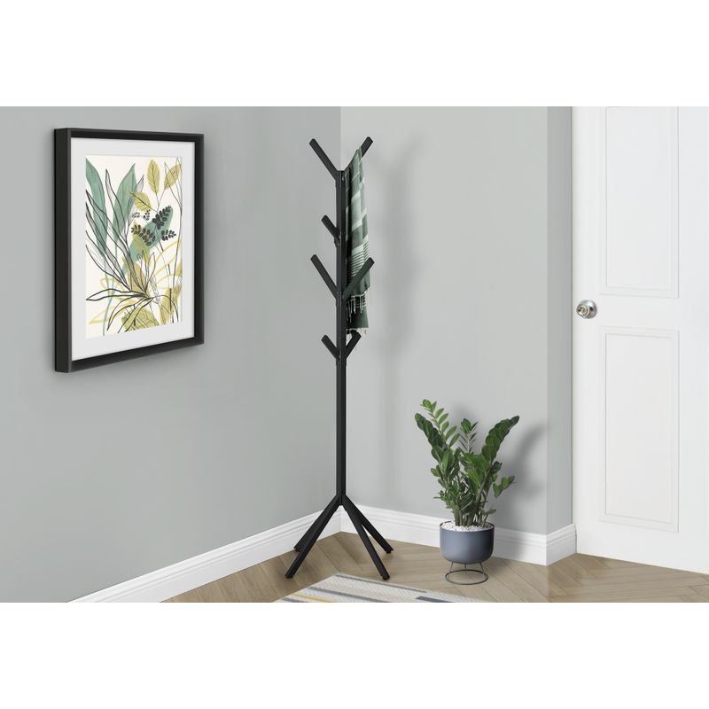 Coat Rack/ Hall Tree/ Free Standing/ 8 Hooks/ Entryway/ 70"H/ Bedroom/ Metal/ Black/ Contemporary/ Modern