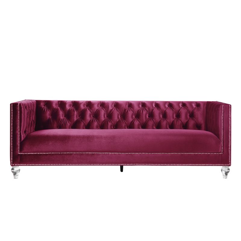 ACME Heibero Sofa w/2 Pillows, Burgundy Velvet