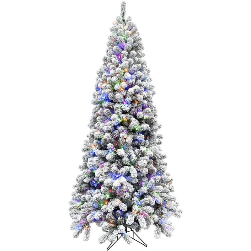 Fraser Hill Farm 12.0' Alaskan Flocked Christmas Tree - Multi LED Lights, EZ Connect, Remote