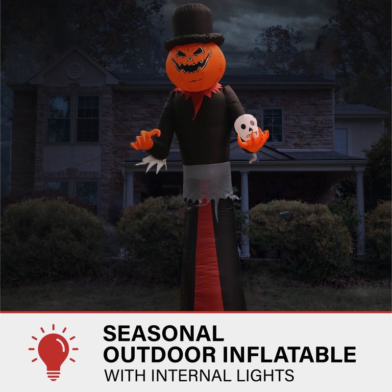 12-Ft. Tall Pre-lit Inflatable Jack-O-Lantern Man with Top Hat and Skull