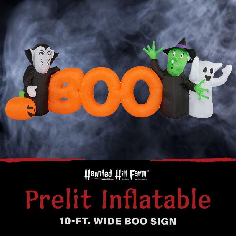 10-ft. Wide Prelit Inflatable Boo Sign with Vampire, Ghost, and Witch