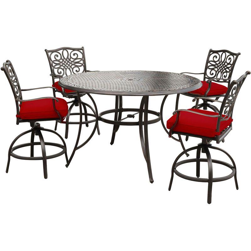 Traditions 5pc: 4 Counter Height Swivel Chairs, 56" Round Cast Table (36"H)