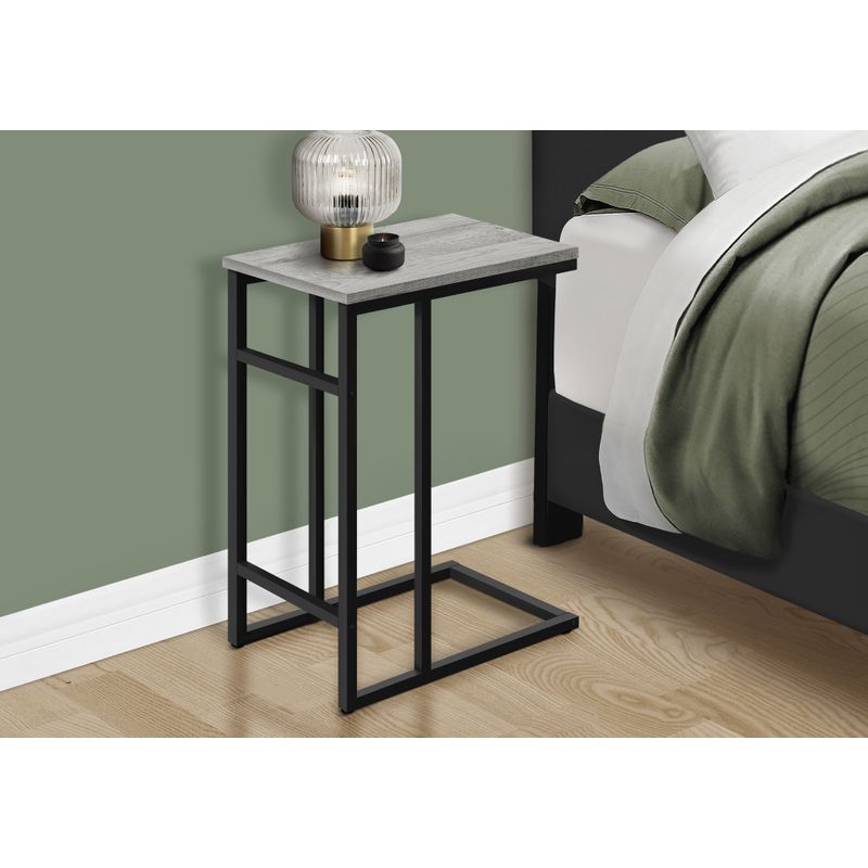 Accent Table/ C-shaped/ End/ Side/ Snack/ Living Room/ Bedroom/ Metal/ Laminate/ Grey/ Black/ Contemporary/ Modern