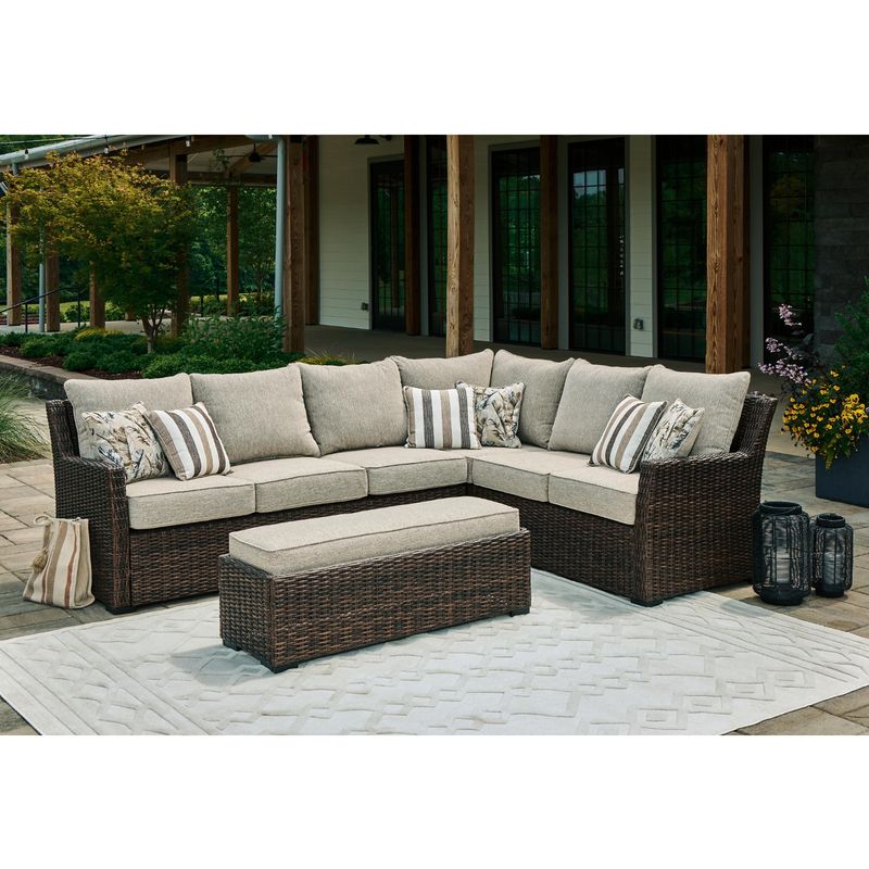 Brook Ranch Outdoor Sofa Sectional/Bench with Cushion (Set of 3)