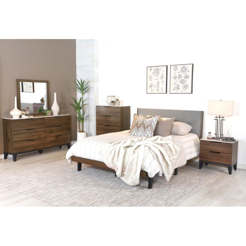 Mays 6-drawer Dresser Walnut Brown with Faux Marble Top